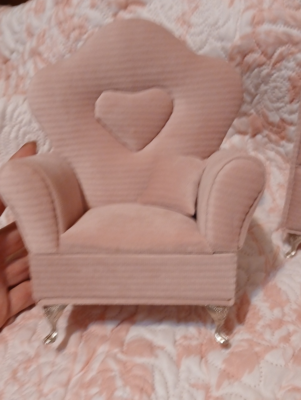 Blush Pink Heart Accent Chair Jewelry Box